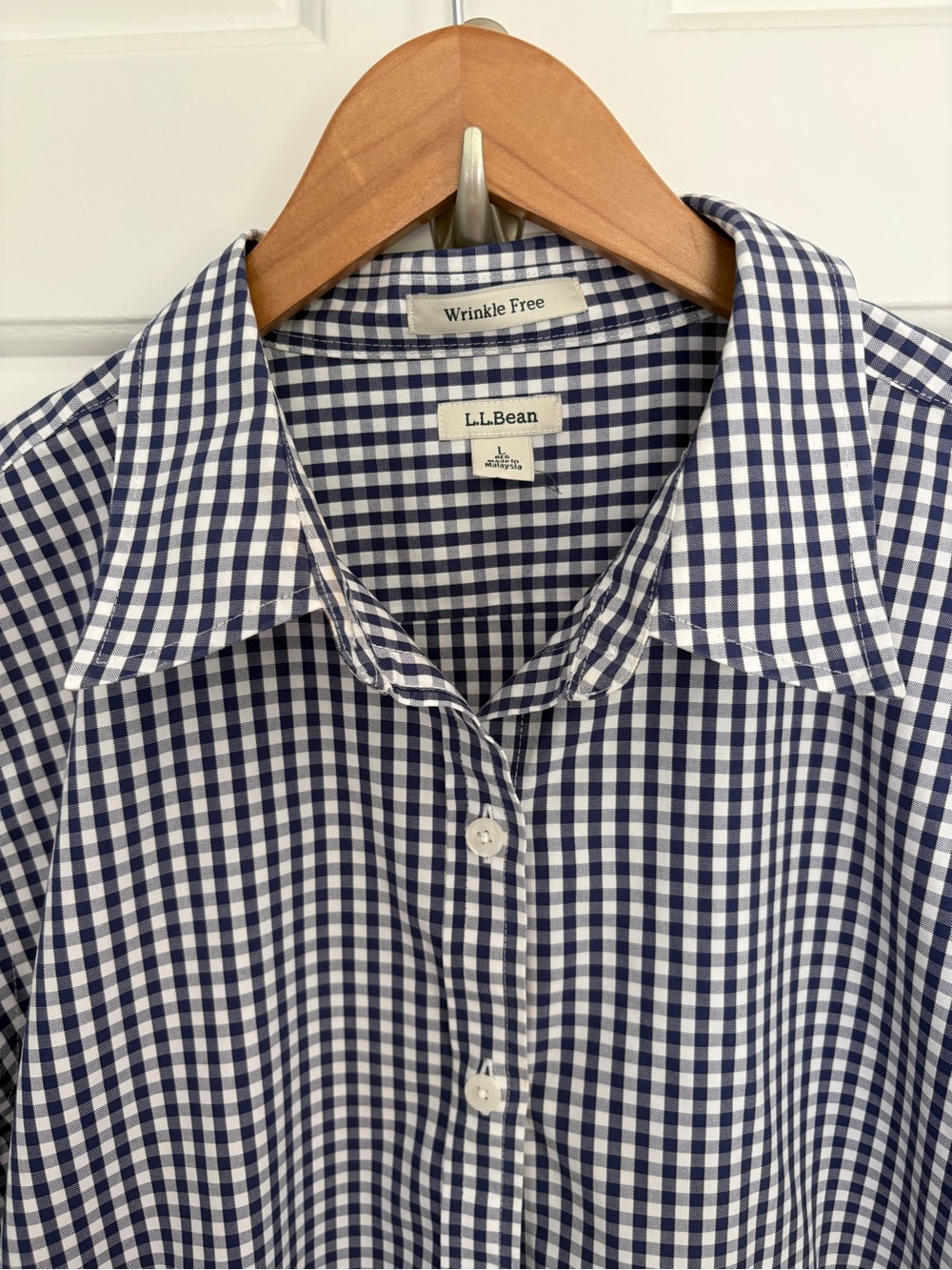 L.L. Bean Large Navy and White Gingham Shirt 100% Cotton - Picture 2 of 8